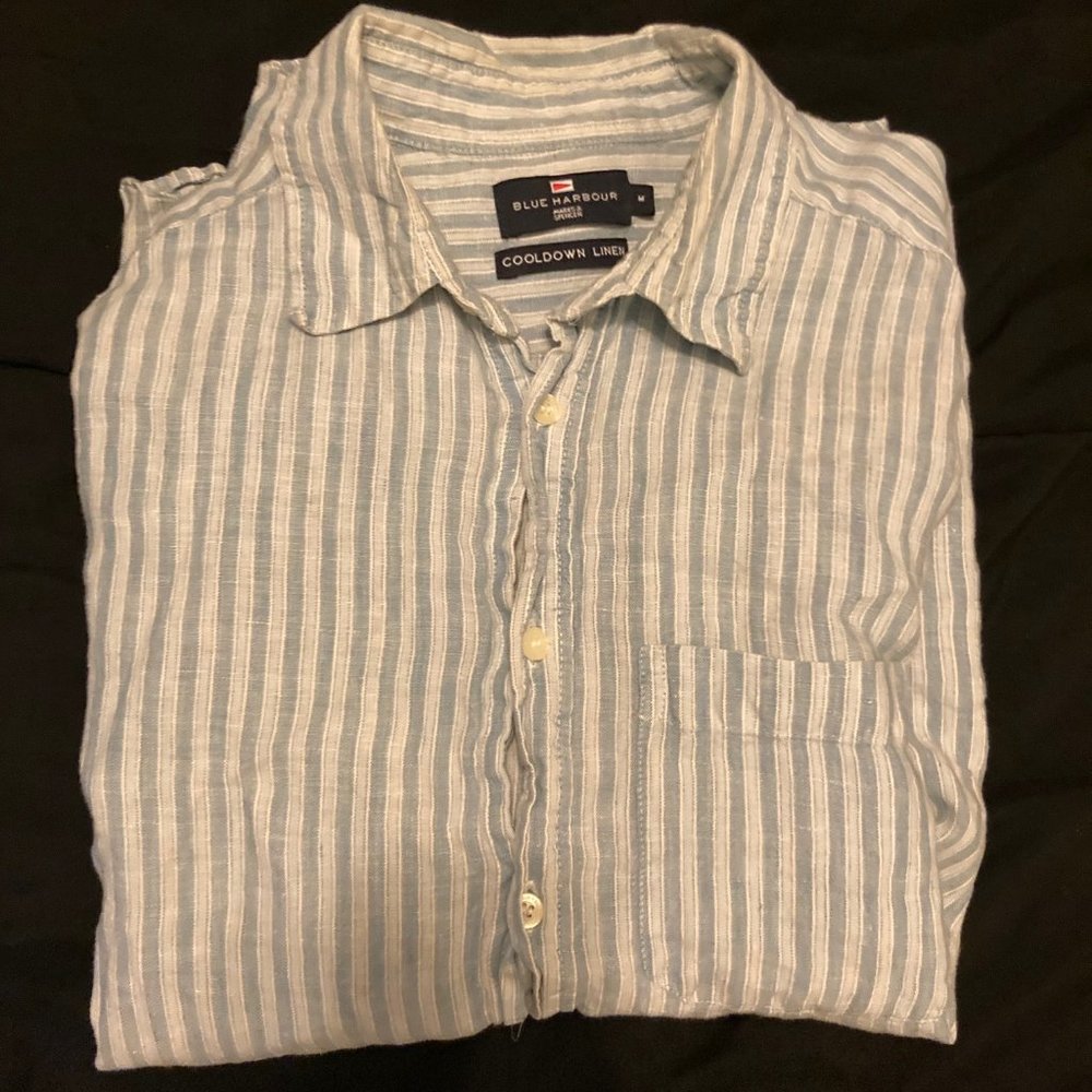 Blue & White Linen Button-Down
